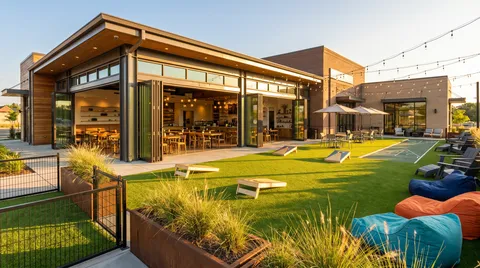 Restaurant outdoor turf game zone concept for Tulsa patios by T-Town Turf